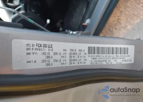 2016 Jeep Grand Cherokee 75Th Anniversary z USA, uszkodzony, nr VIN 1C4RJFAG6GC457505